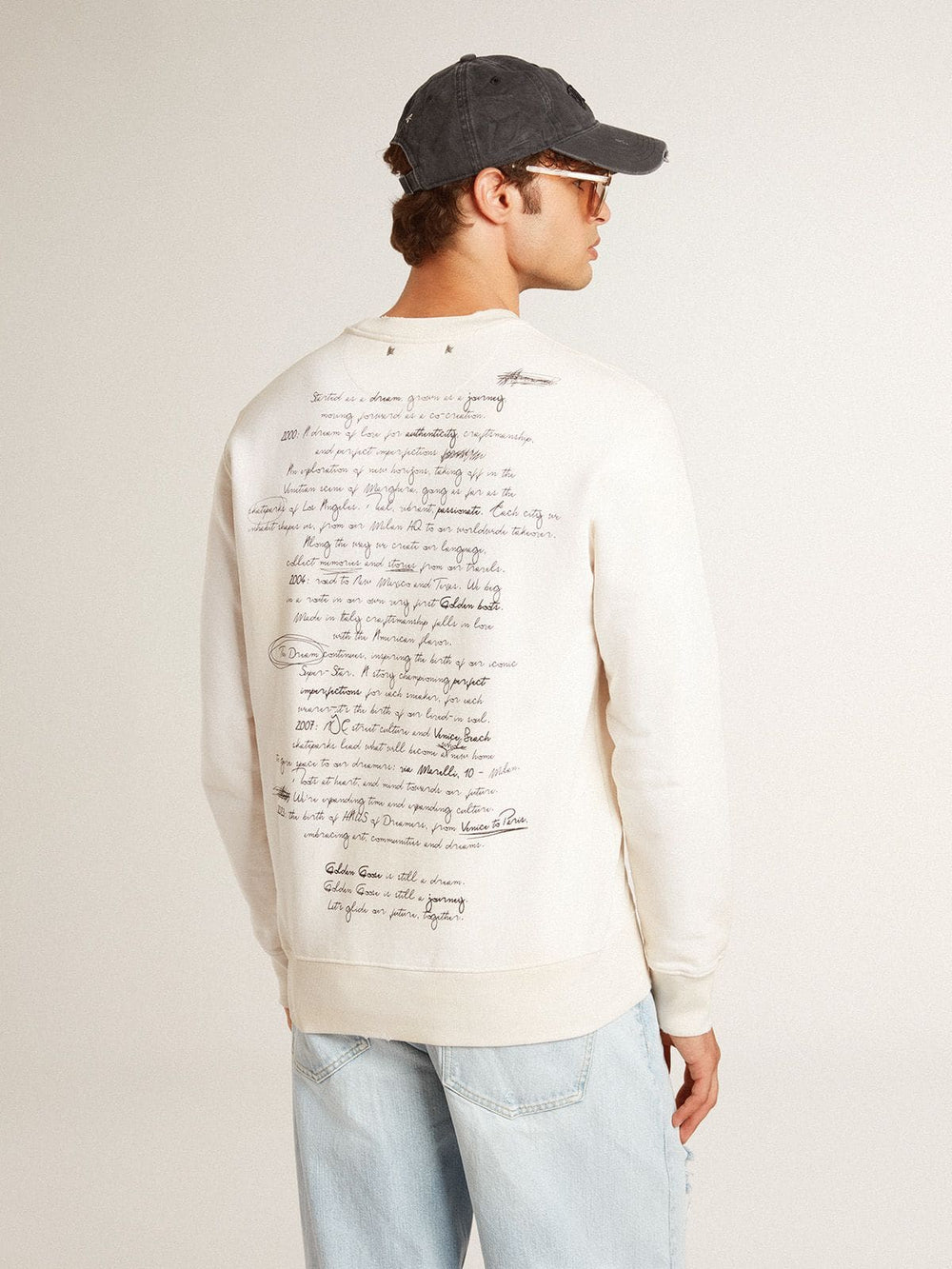 Golden Goose Men's sweatshirt in worn white with print