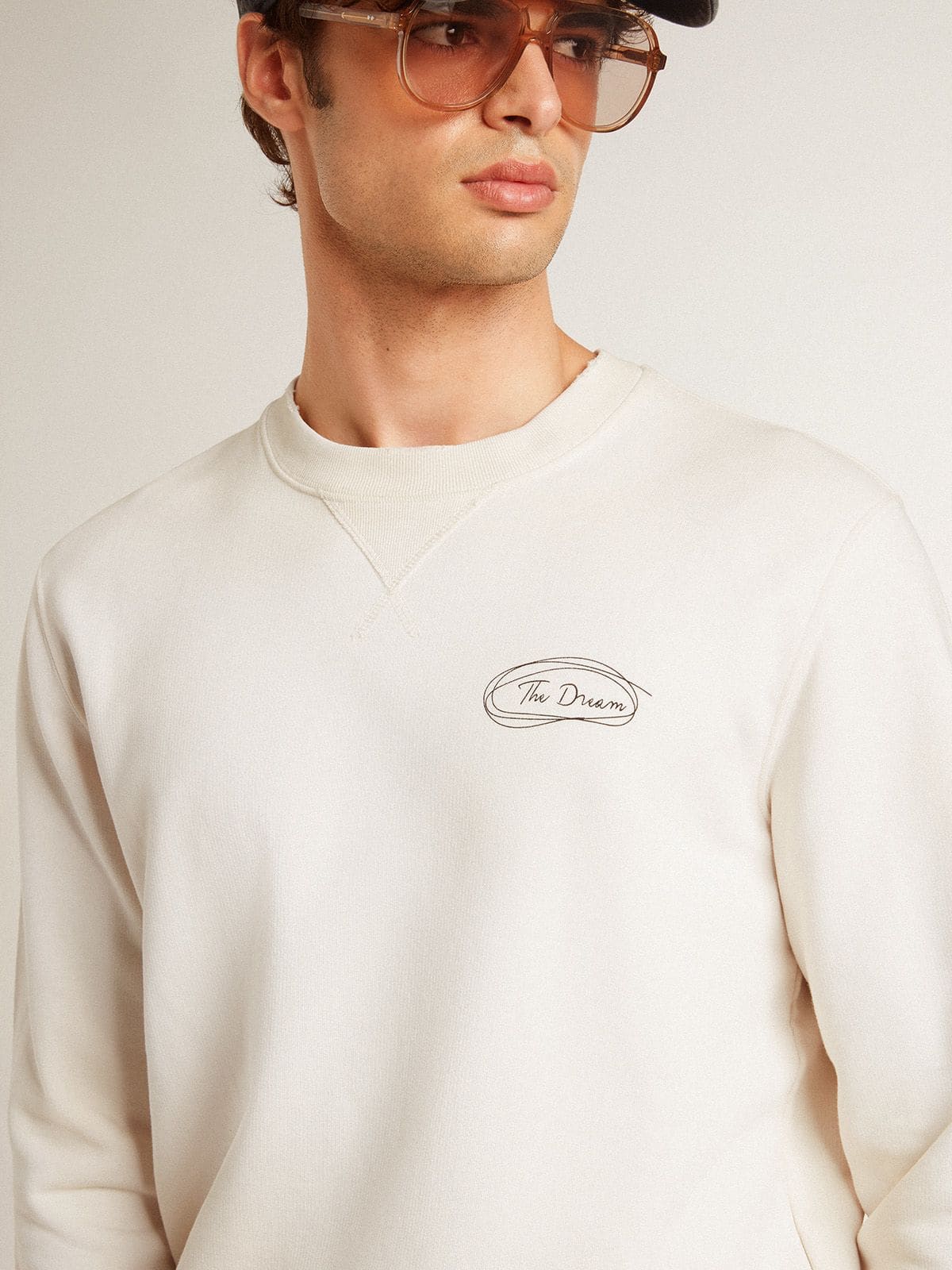 Golden Goose Men's sweatshirt in worn white with print