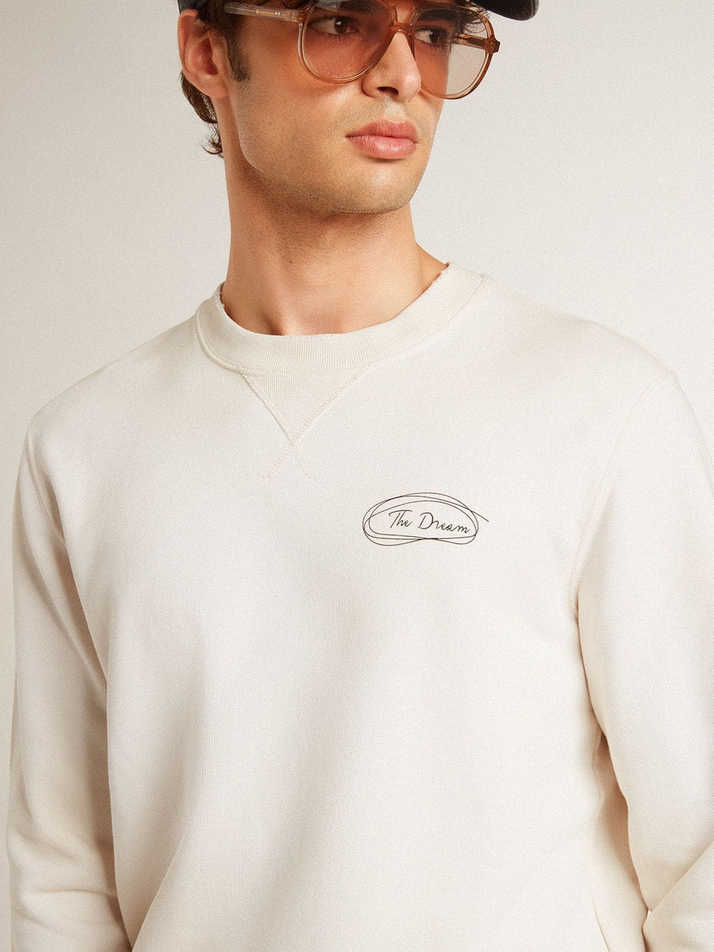 Golden Goose Men's sweatshirt in worn white with print
