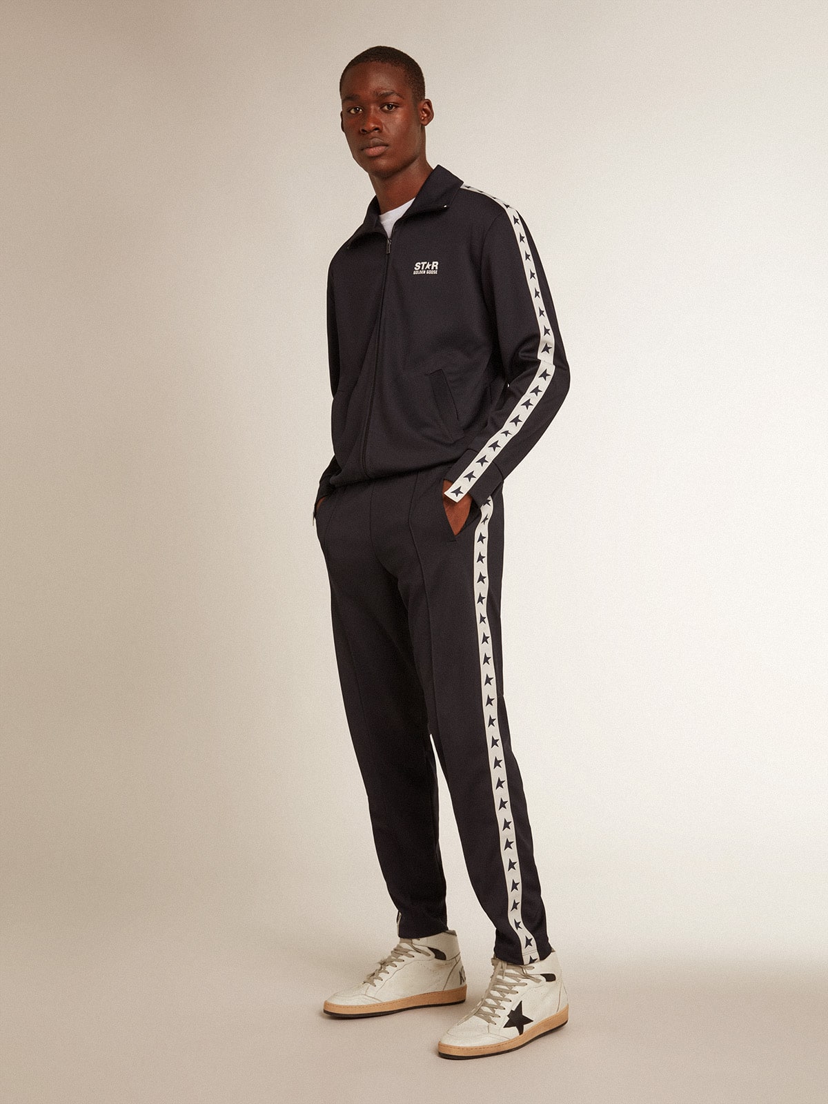 Golden Goose Dark blue sweatshirt with white strip and contrasting blue stars