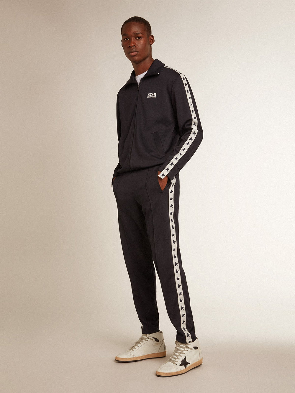 Golden Goose Dark blue sweatshirt with white strip and contrasting blue stars