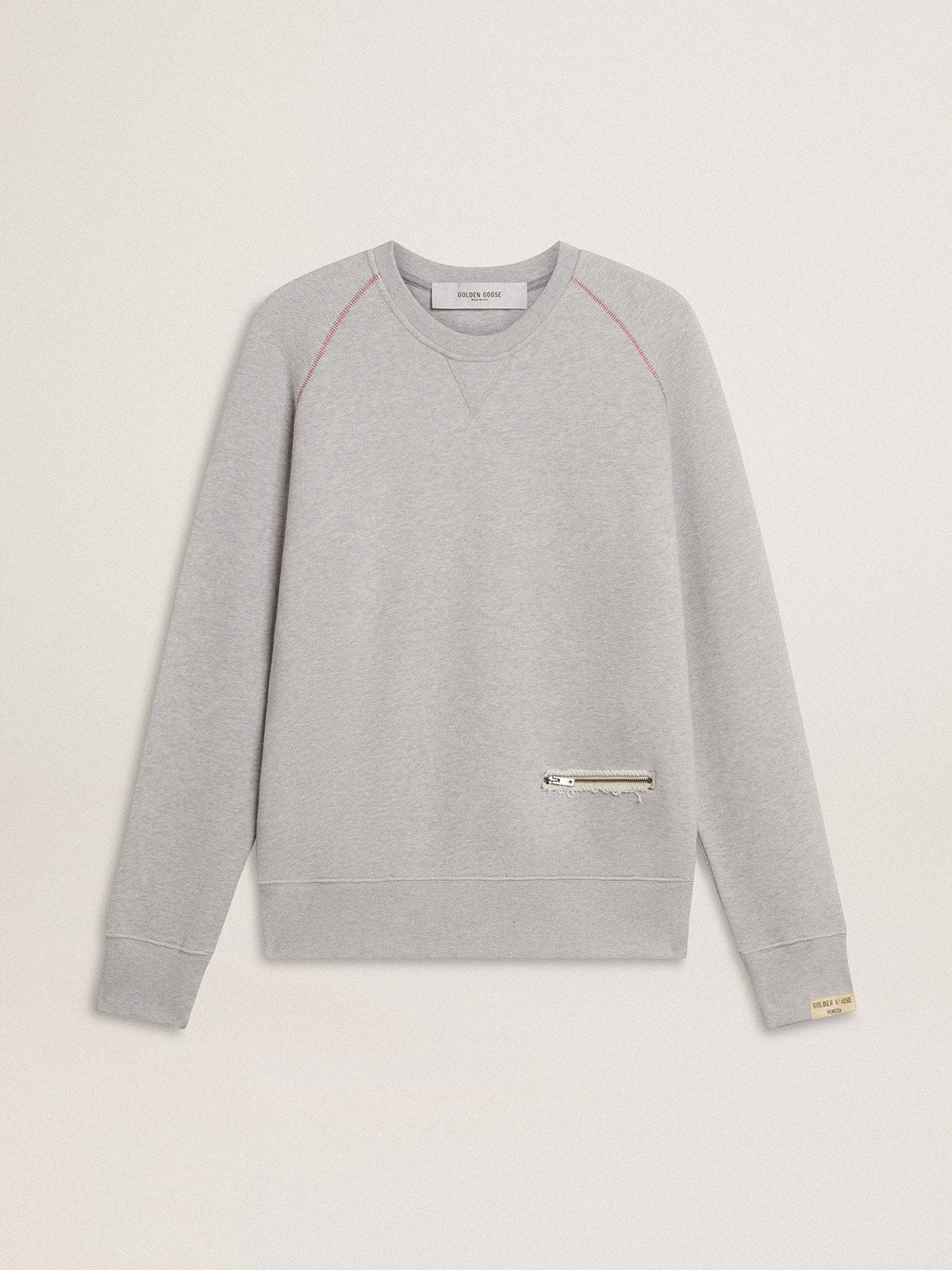 Golden Goose Men’s gray round neck sweatshirt with contrast stitching