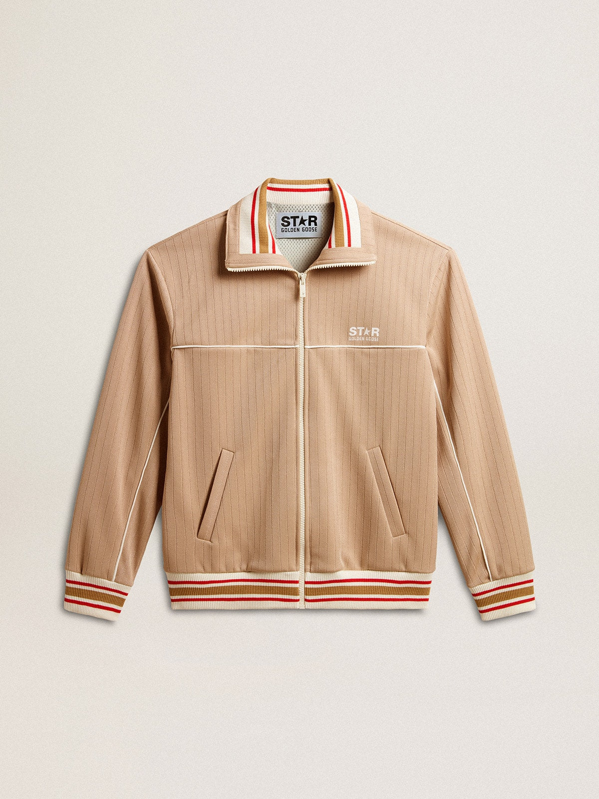 Golden Goose Men’s light beige zipped sweatshirt with white logo