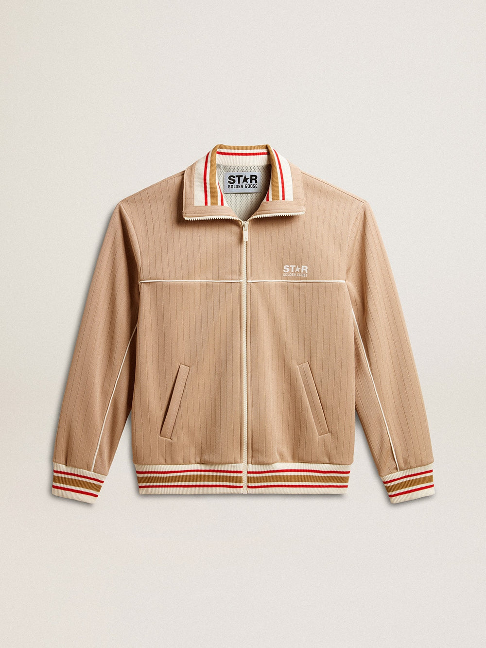 Golden Goose Men’s light beige zipped sweatshirt with white logo