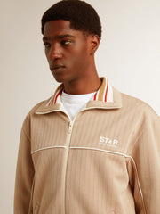 Golden Goose Men’s light beige zipped sweatshirt with white logo