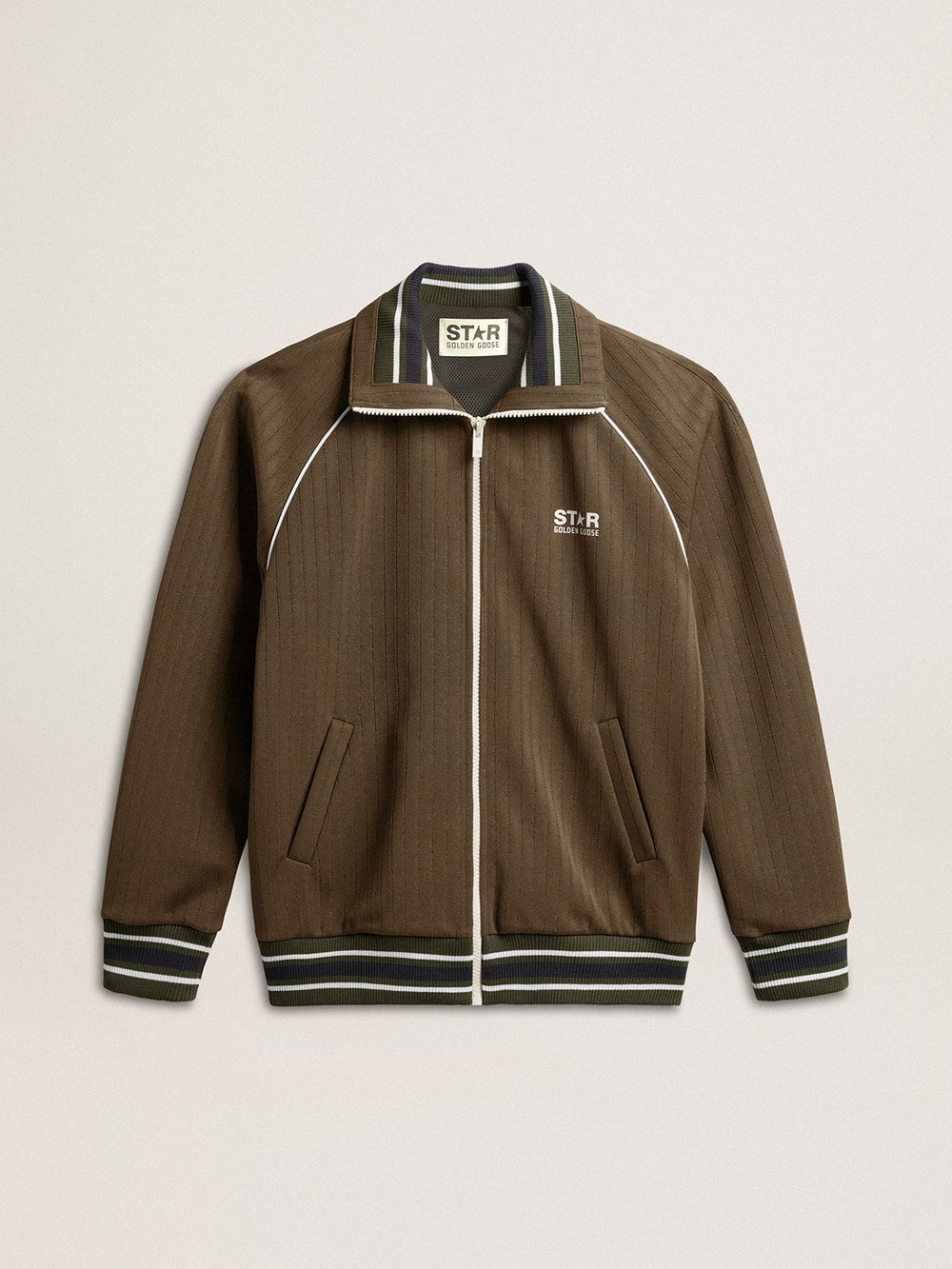 Golden Goose Men’s military green zipped sweatshirt with white logo