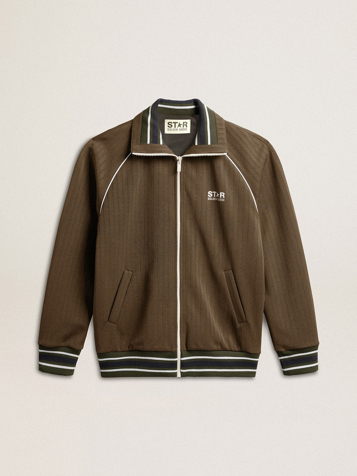 Golden Goose Men’s military green zipped sweatshirt with white logo