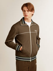 Golden Goose Men’s military green zipped sweatshirt with white logo