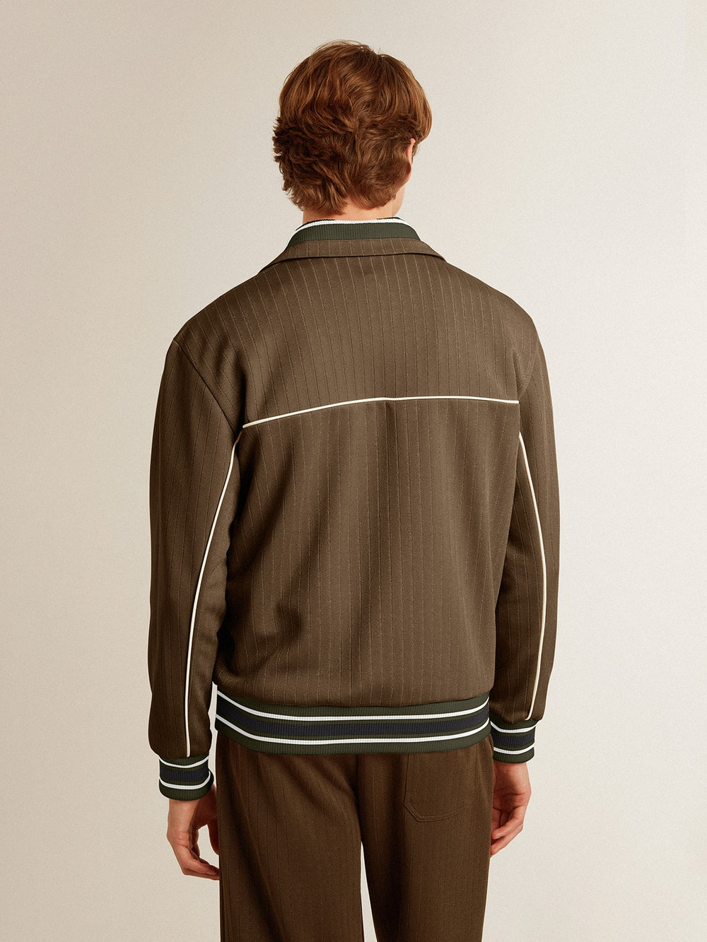 Golden Goose Men’s military green zipped sweatshirt with white logo