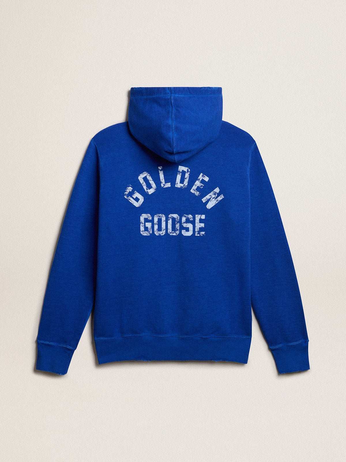 Golden Goose Men's blue-colored hoodie with lettering on the back