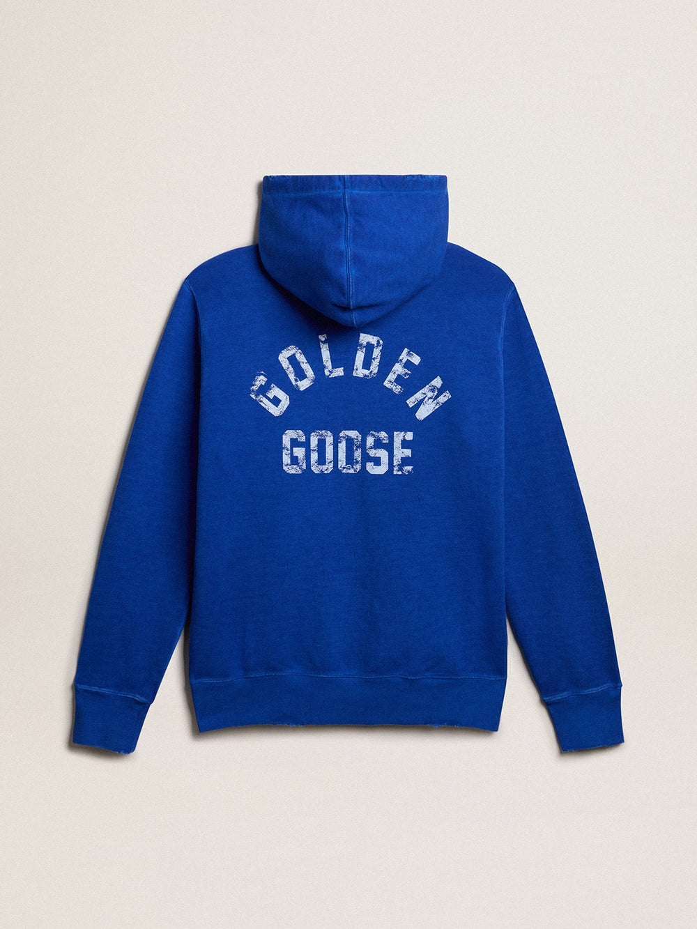 Golden Goose Men's blue-colored hoodie with lettering on the back