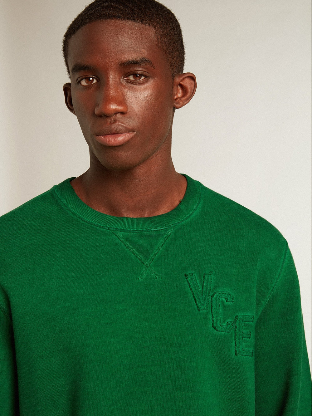 Golden Goose Round-neck sweatshirt in green cotton fleece