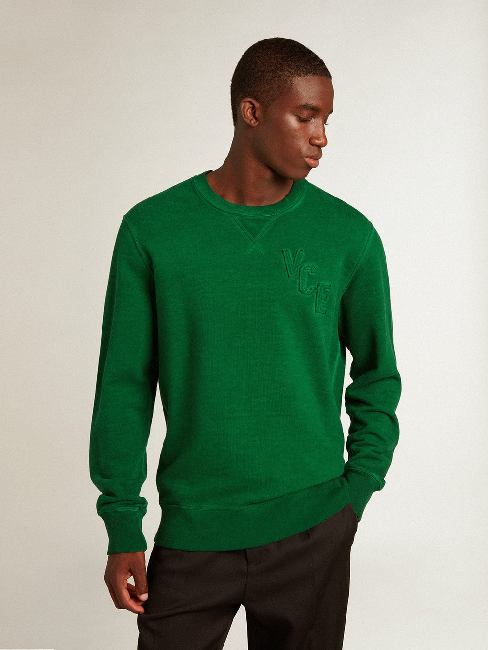Golden Goose Round-neck sweatshirt in green cotton fleece