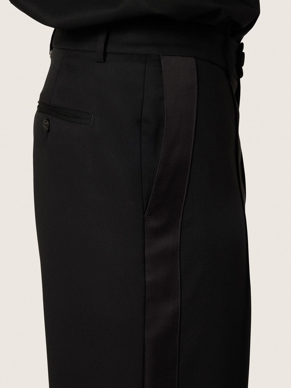 Golden Goose Men's pants in black cool wool with satin side stripe