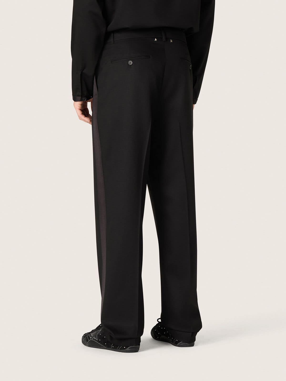 Golden Goose Men's pants in black cool wool with satin side stripe
