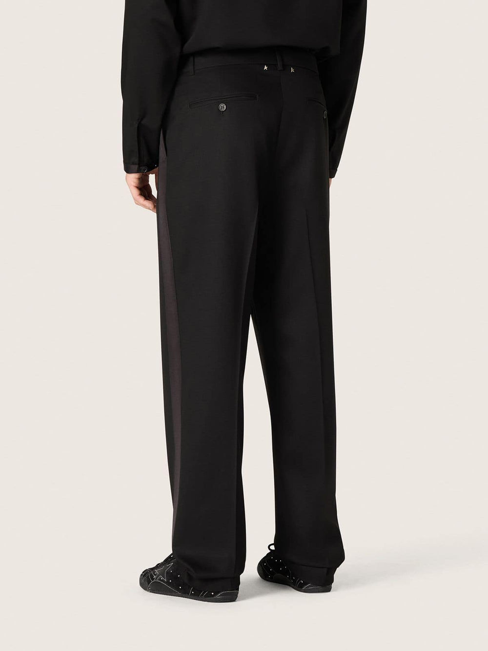 Golden Goose Men's pants in black cool wool with satin side stripe