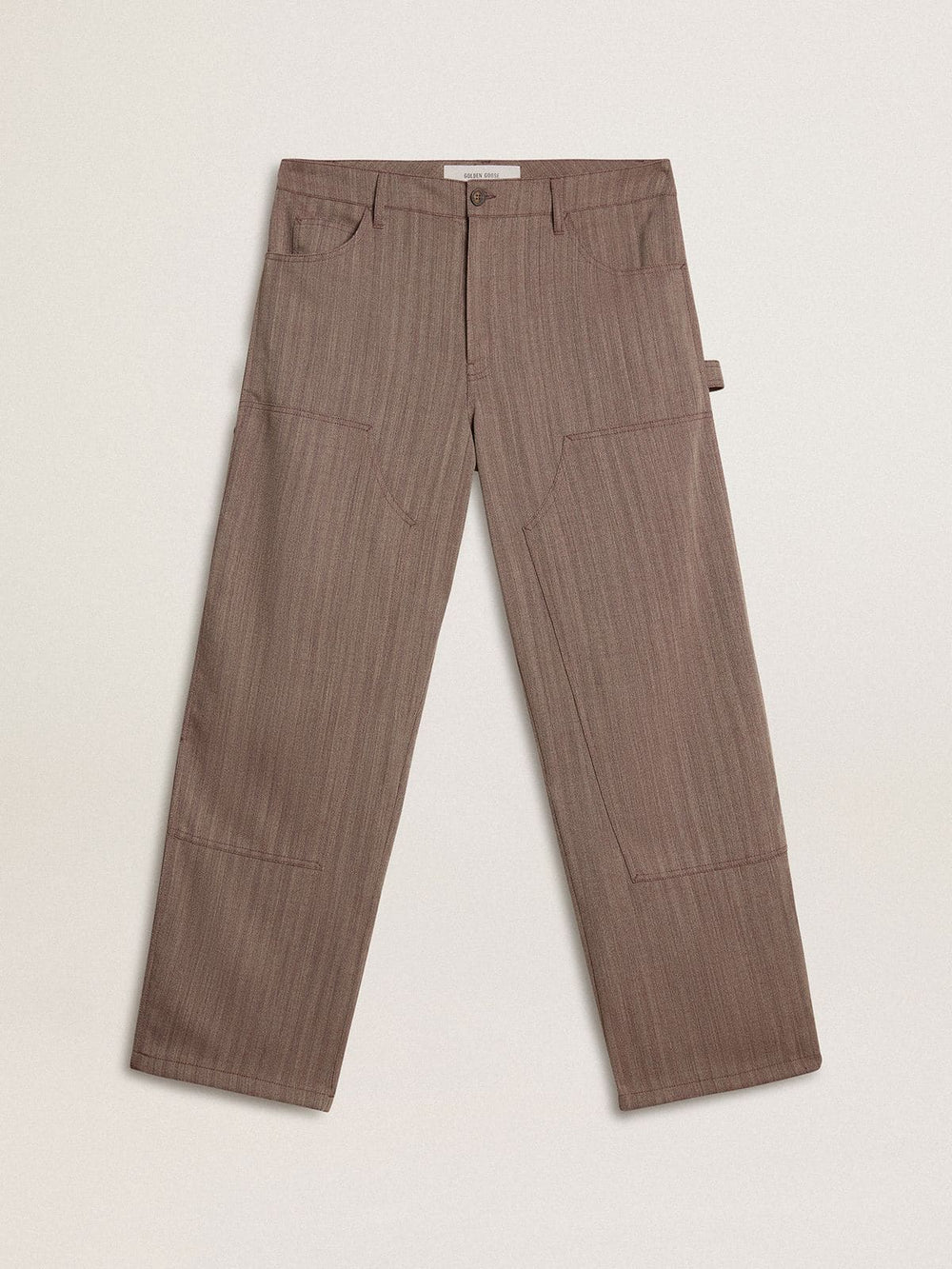 Golden Goose Men’s wool blend pants in light brown micro chevron