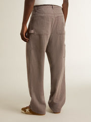 Golden Goose Men’s wool blend pants in light brown micro chevron