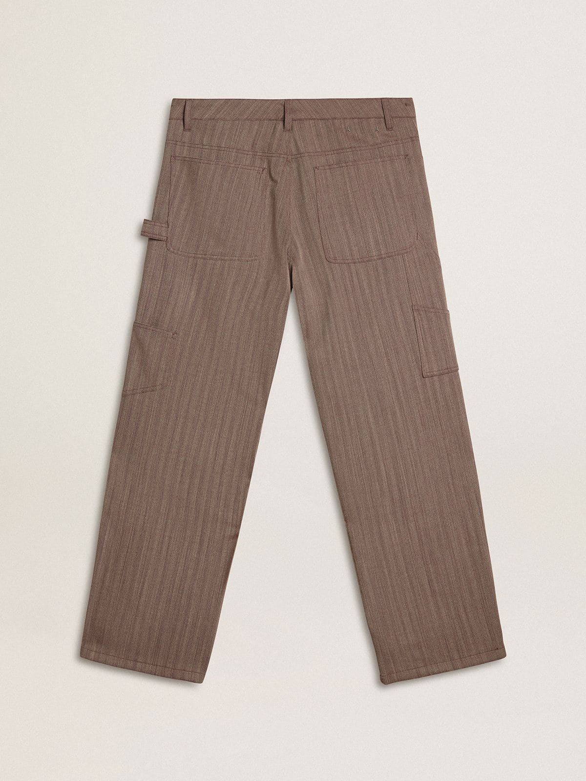 Golden Goose Men’s wool blend pants in light brown micro chevron