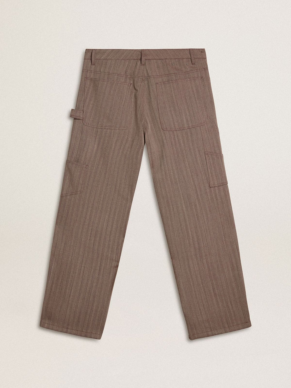Golden Goose Men’s wool blend pants in light brown micro chevron