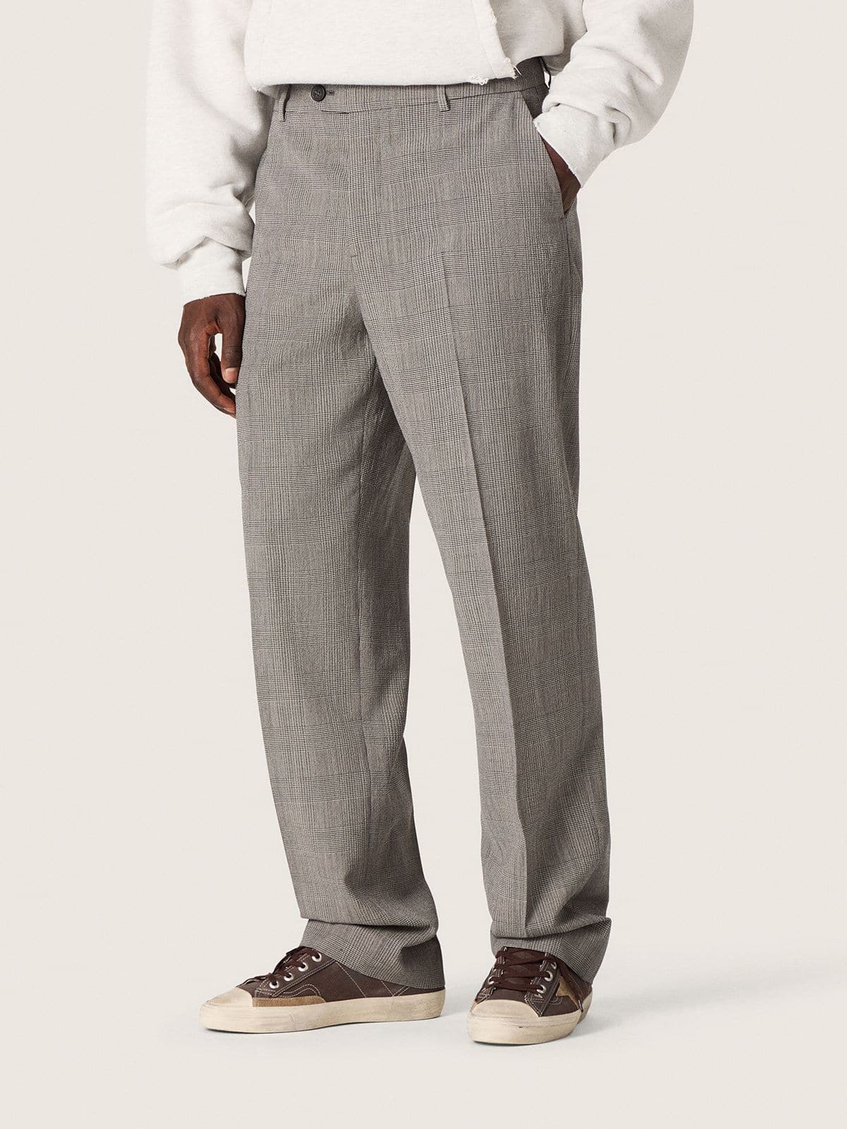 Golden Goose Men’s slim-fit pants in gray Prince of Wales check