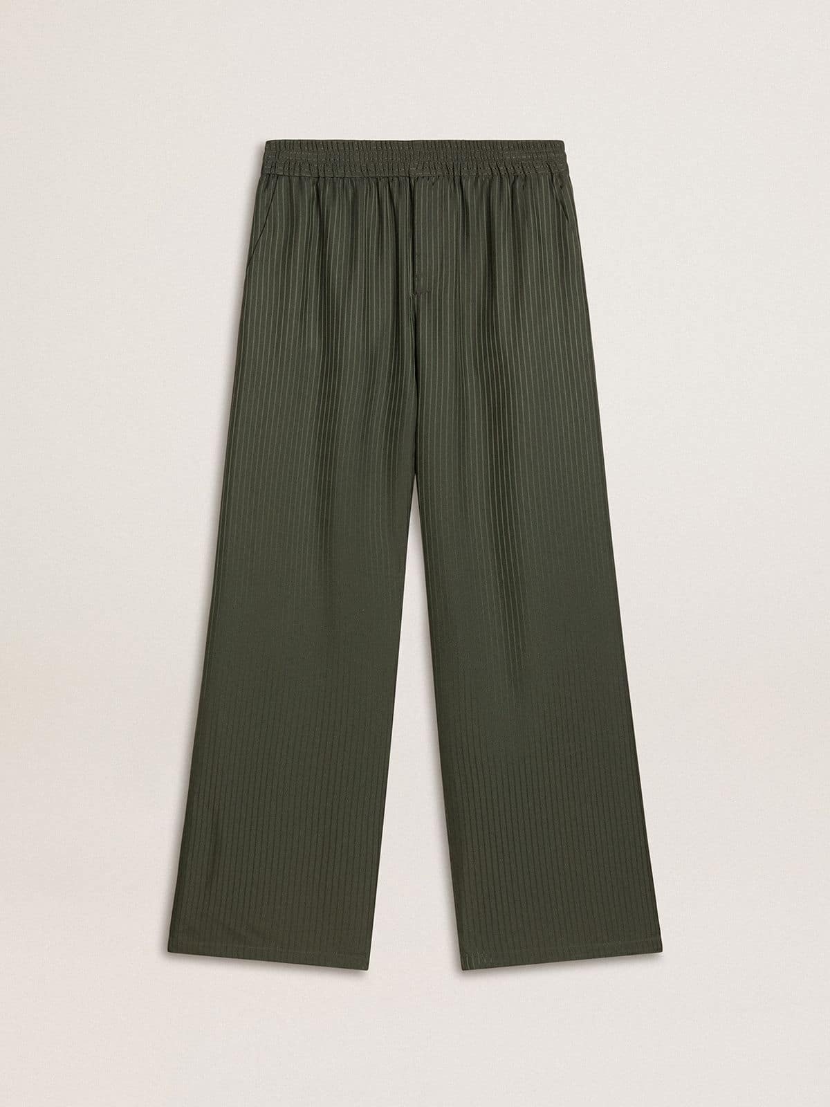 Golden Goose Men's dark green joggers with vertical stripes