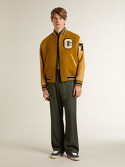Golden Goose Men's dark green joggers with vertical stripes