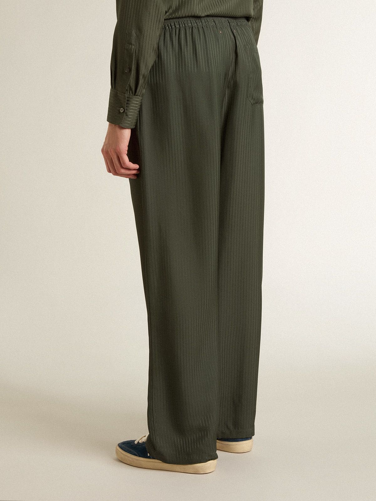 Golden Goose Men's dark green joggers with vertical stripes