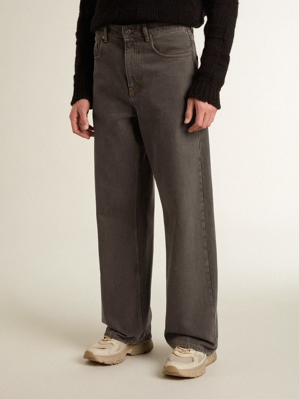 Golden Goose Men's dark gray jeans in twist crease-wash denim