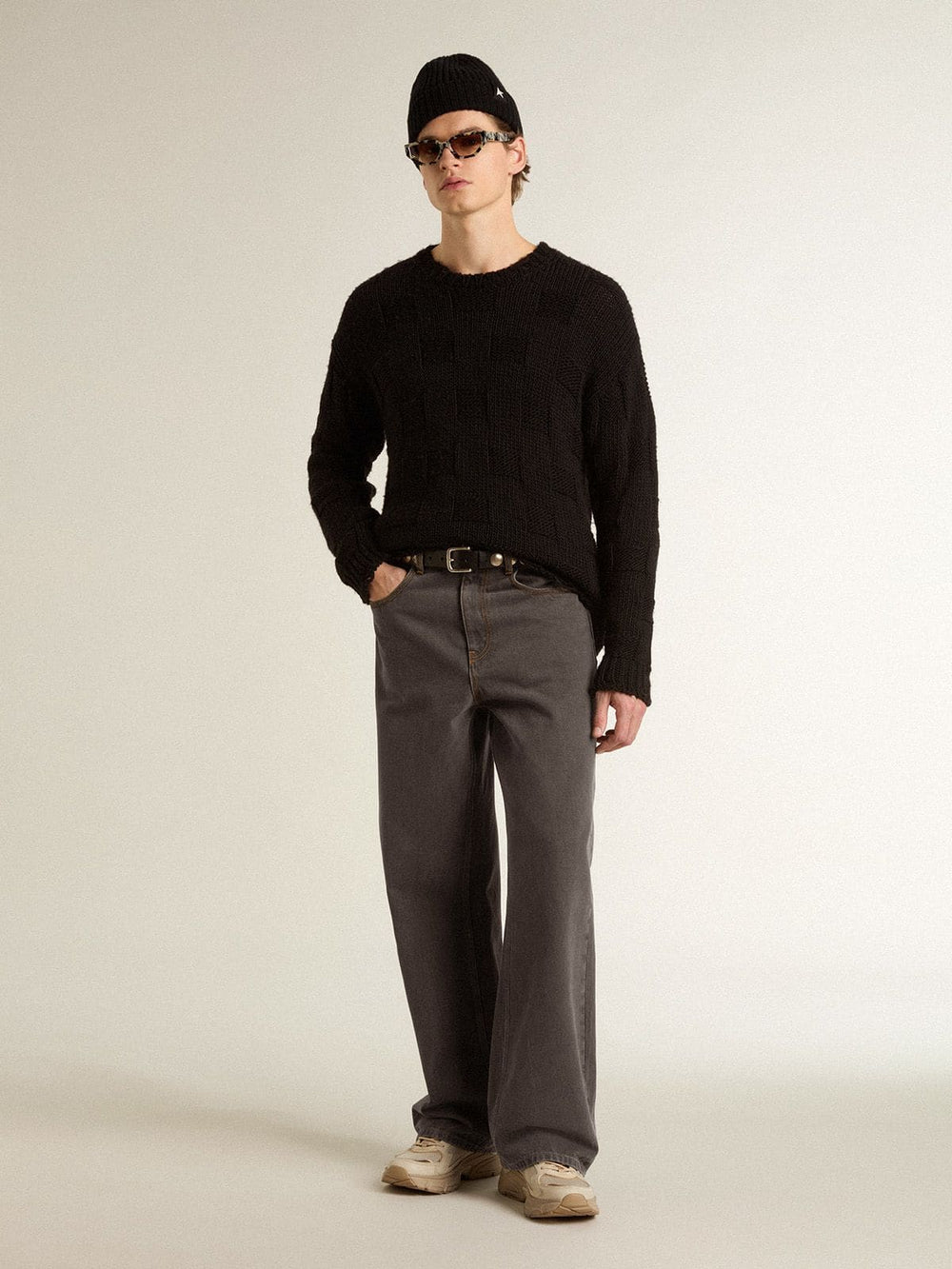 Golden Goose Men's dark gray jeans in twist crease-wash denim