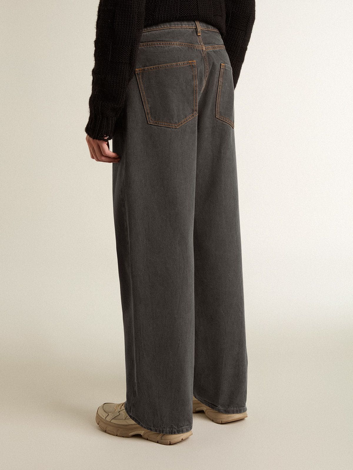 Golden Goose Men's dark gray jeans in twist crease-wash denim