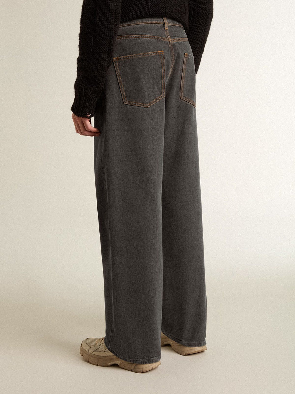 Golden Goose Men's dark gray jeans in twist crease-wash denim