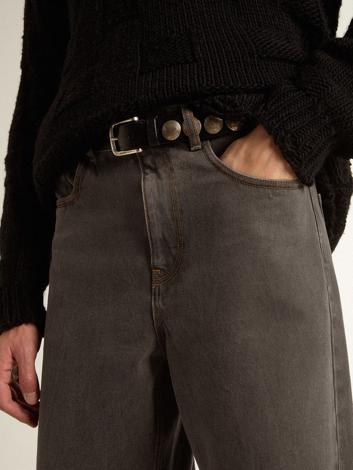 Golden Goose Men's dark gray jeans in twist crease-wash denim