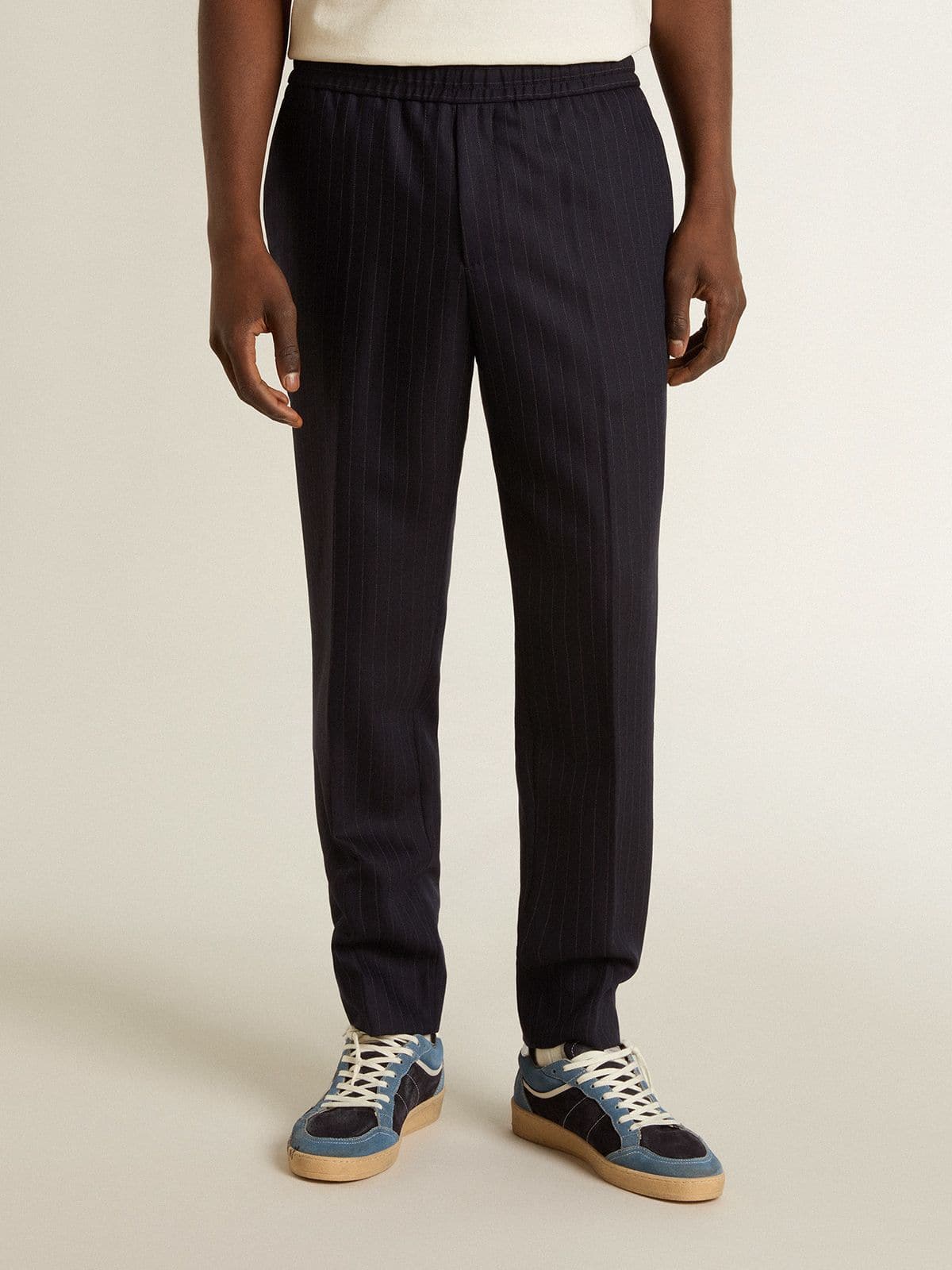 Golden Goose Men's wool pants with vertical thin stripes
