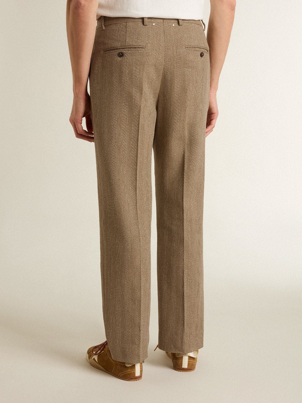 Golden Goose Tailored pants in sand-colored chevron linen blend