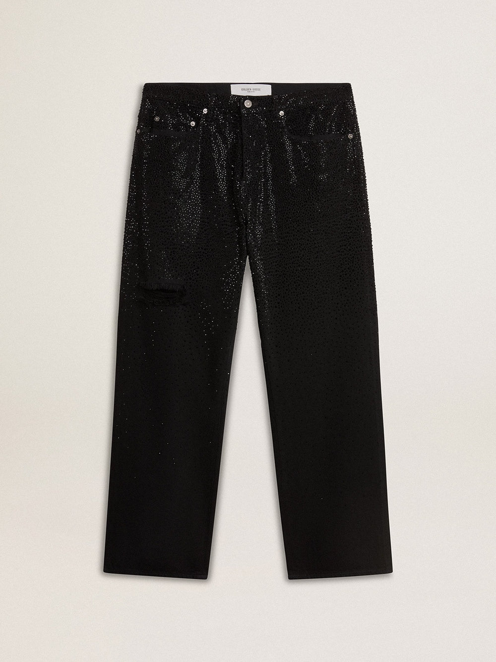 Golden Goose Men's black jeans with a loose fit and gradient effect all-over crystals