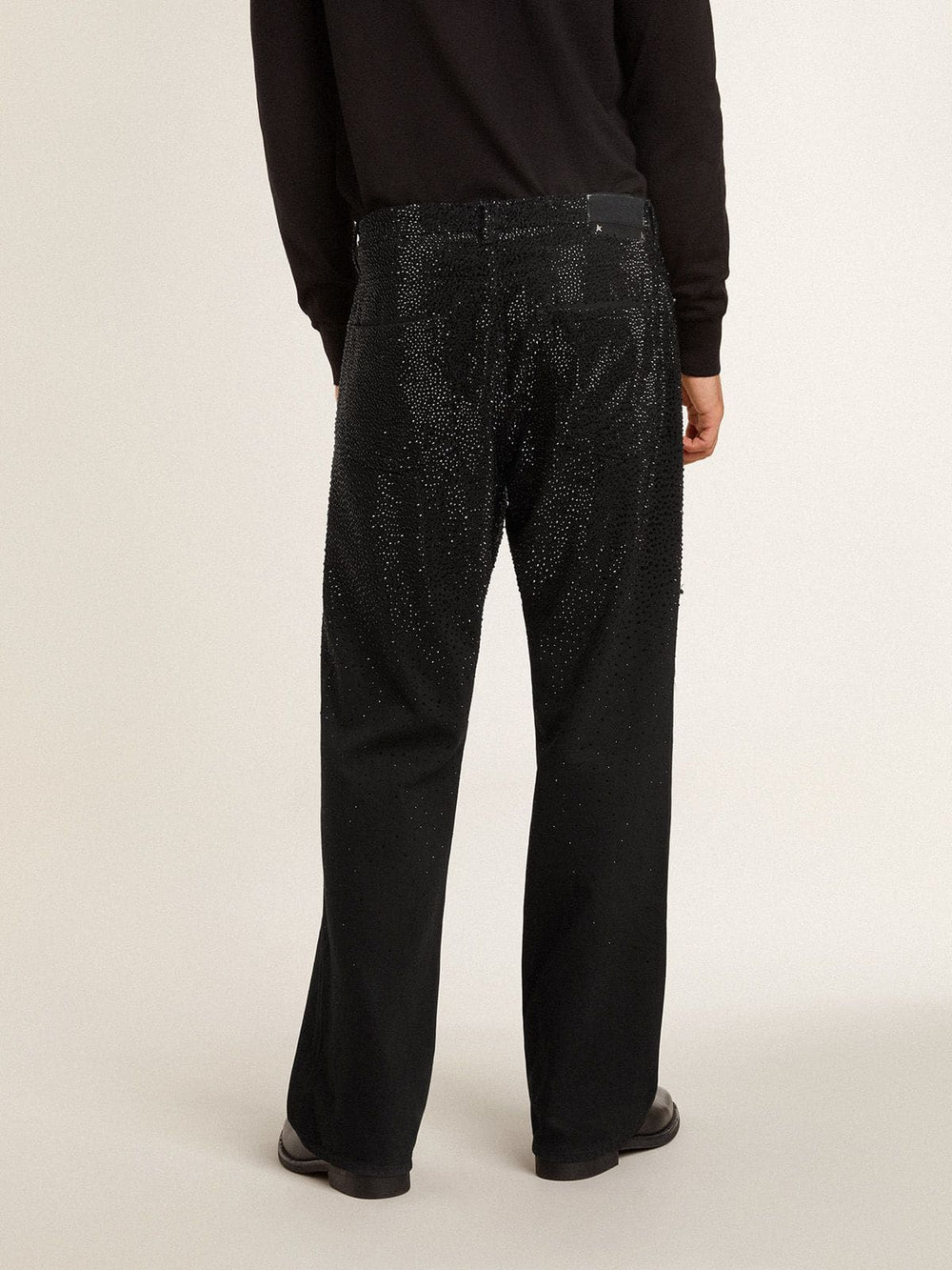 Golden Goose Men's black jeans with a loose fit and gradient effect all-over crystals