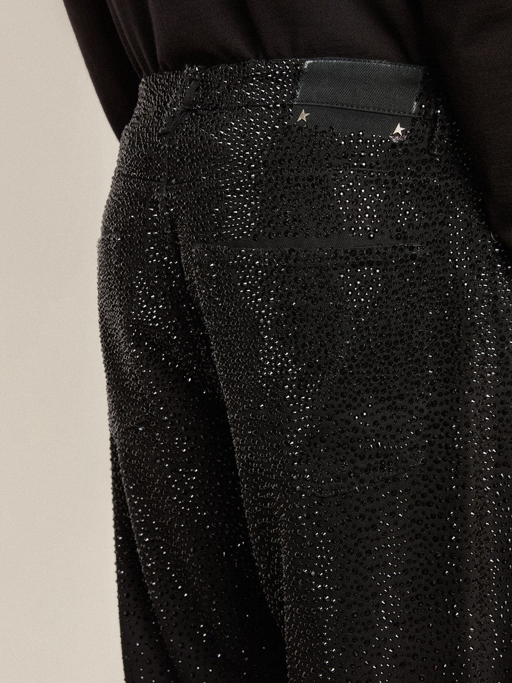 Golden Goose Men's black jeans with a loose fit and gradient effect all-over crystals