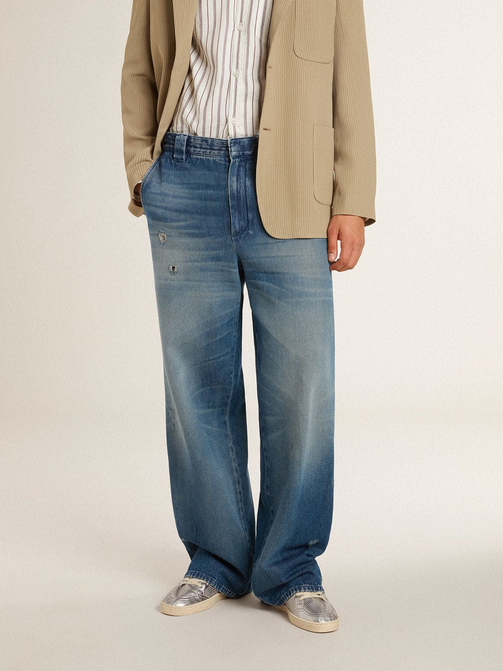 Golden Goose Men's denim chinos with distressed details
