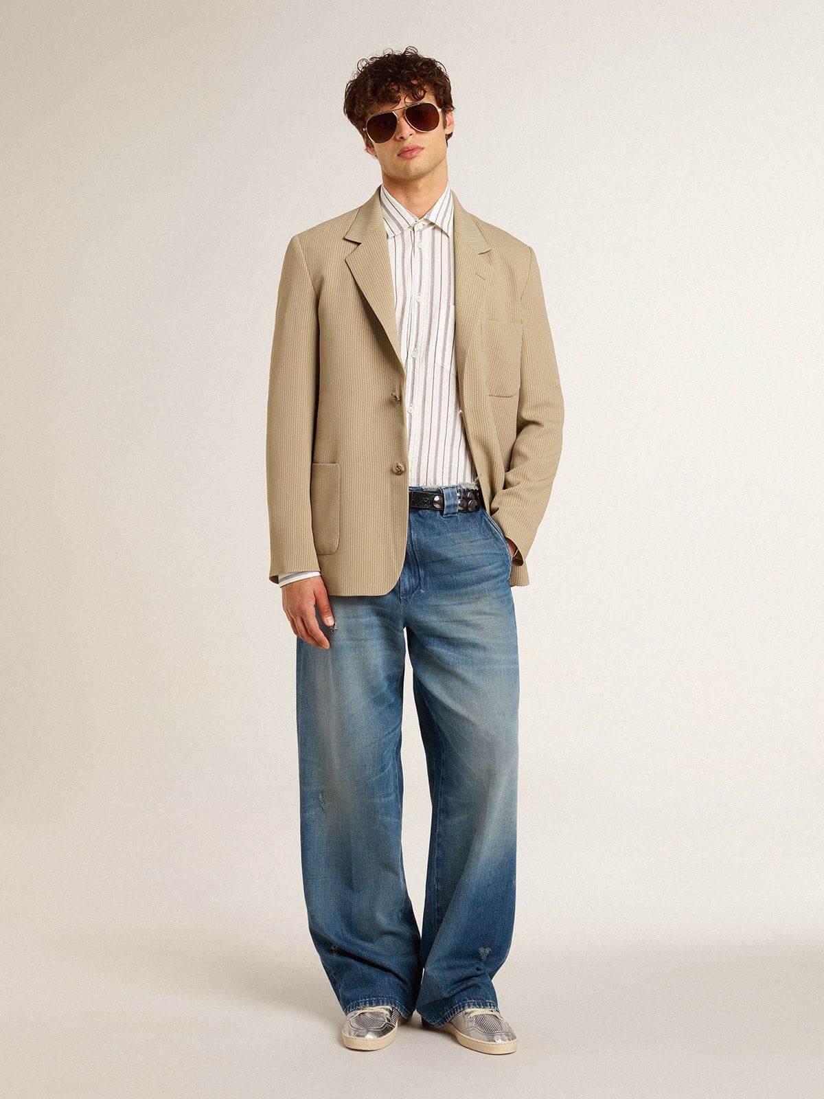 Golden Goose Men's denim chinos with distressed details