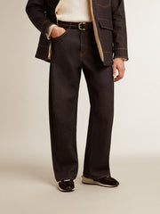Golden Goose Men’s dark blue wide-leg jeans in one-wash denim
