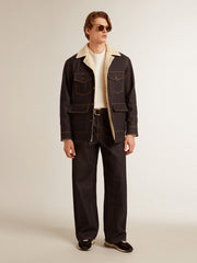 Golden Goose Men’s dark blue wide-leg jeans in one-wash denim