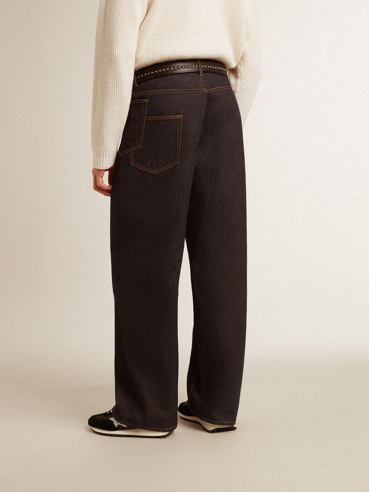Golden Goose Men’s dark blue wide-leg jeans in one-wash denim