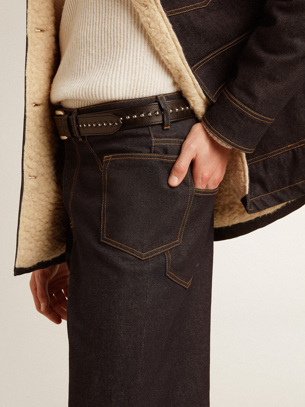 Golden Goose Men’s dark blue wide-leg jeans in one-wash denim