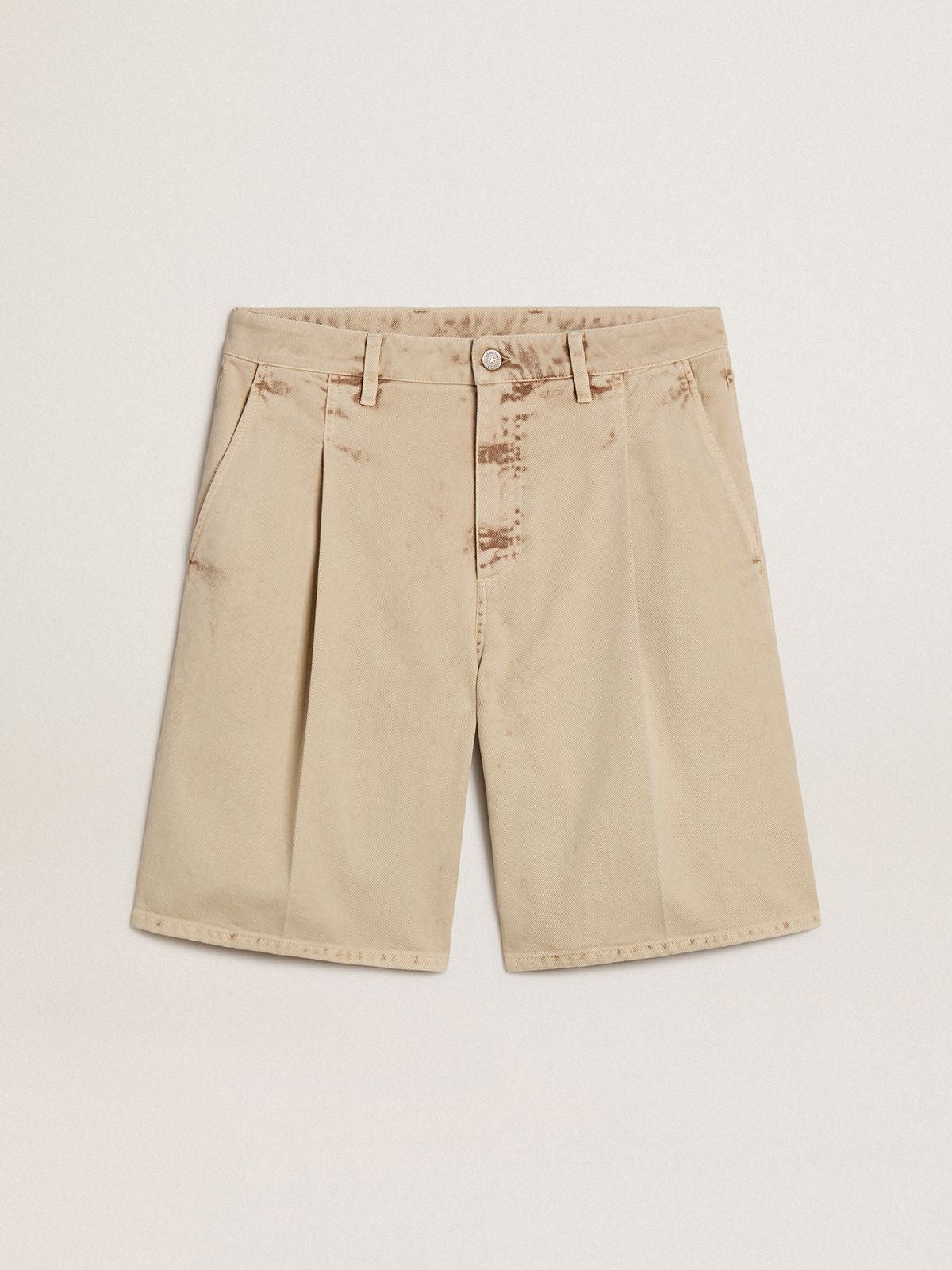 Golden Goose Men's Bermuda shorts in beige denim with a lived-in look finish