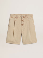Golden Goose Men's Bermuda shorts in beige denim with a lived-in look finish
