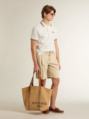 Golden Goose Men's Bermuda shorts in beige denim with a lived-in look finish