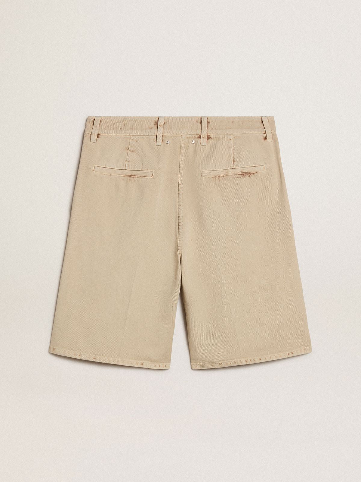 Golden Goose Men's Bermuda shorts in beige denim with a lived-in look finish
