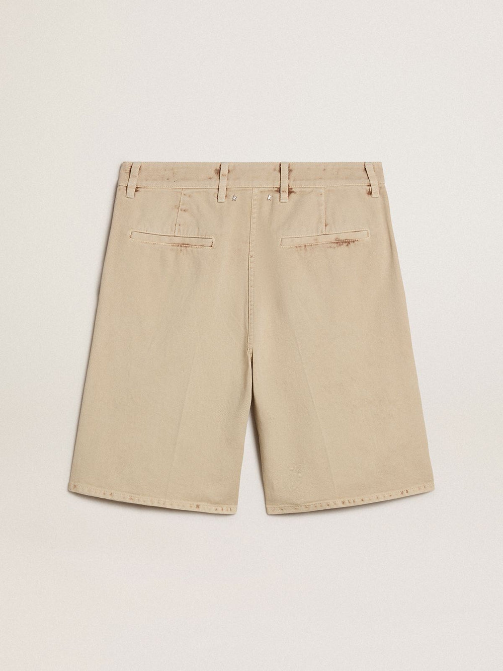 Golden Goose Men's Bermuda shorts in beige denim with a lived-in look finish