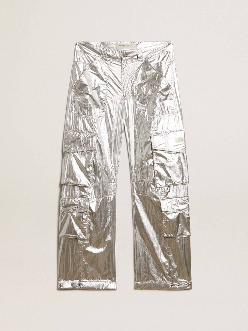 Golden Goose Men's cargo pants in silver technical fabric